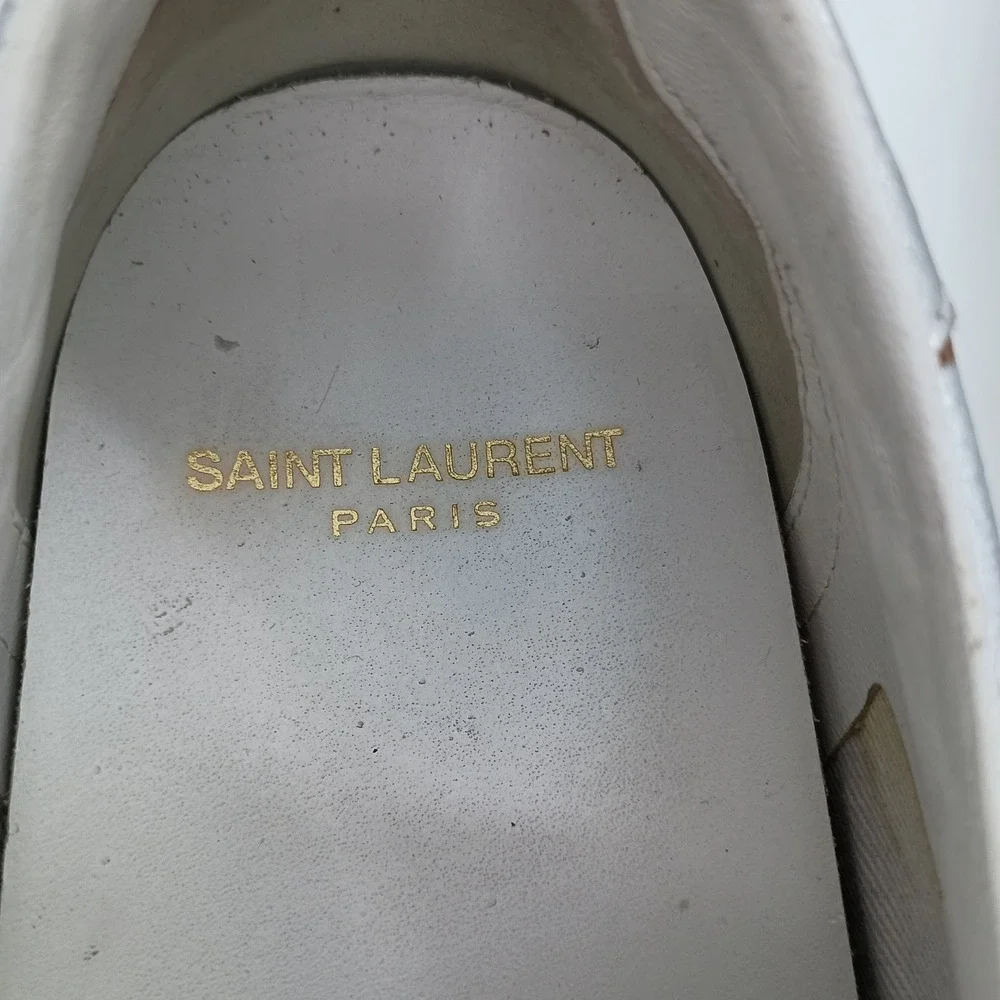 Saint Laurent Paris Silver Metallic Leather Low Top‎ Platform Sneakers EU 40